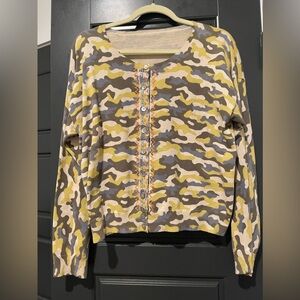 Sundance Catalog Yellow Gray Camo Embroidery Cardigan Size M/L Worn